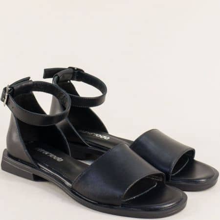 Дамски сандали със затворена пета естествена кожа в черно 1602506ch