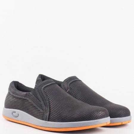 Мъжки комфортни обувки без връзки в комбинация от висококачествена естествена и еко кожа на Mat star в черен цвят 16059099ch