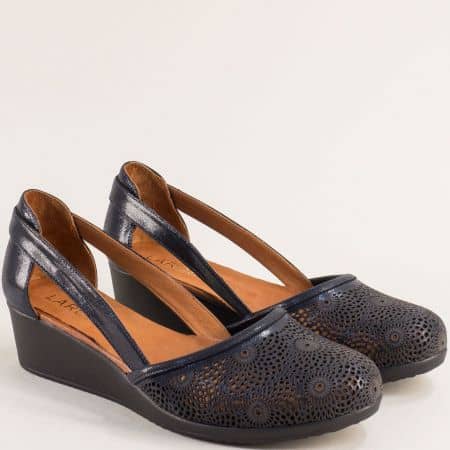 Сини дамски обувки с прорези естествена кожа  16201gss