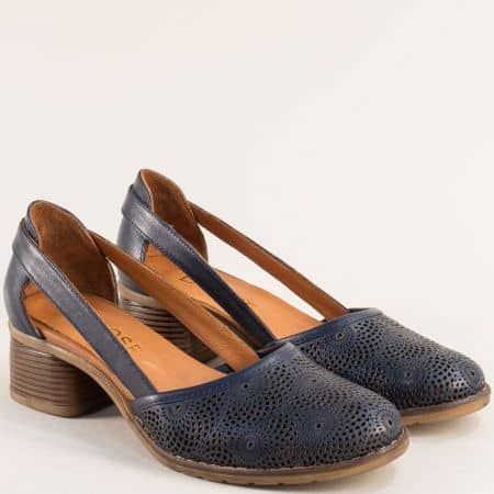 Ежедневни дамски обувки естествена кожа в син цвят 16242s
