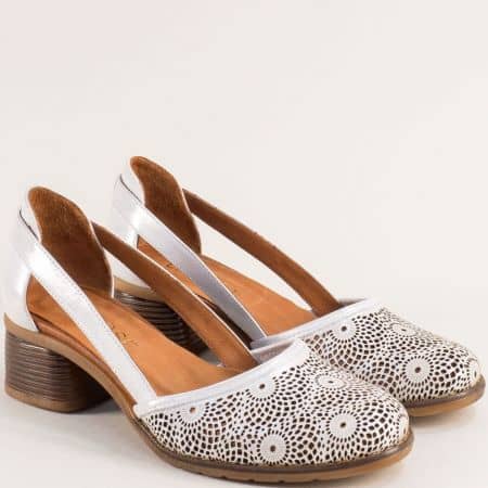 Комфортни дамски обувки естествена кожа в сребро 16242ssr