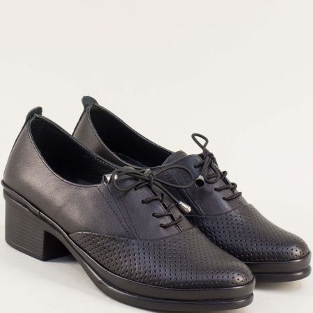 Официални черни обувки на ток с връзки 16268ch