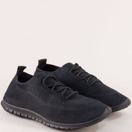 Спортни дамски обувки от текстил в черен цвят на равно ходило 163276ch