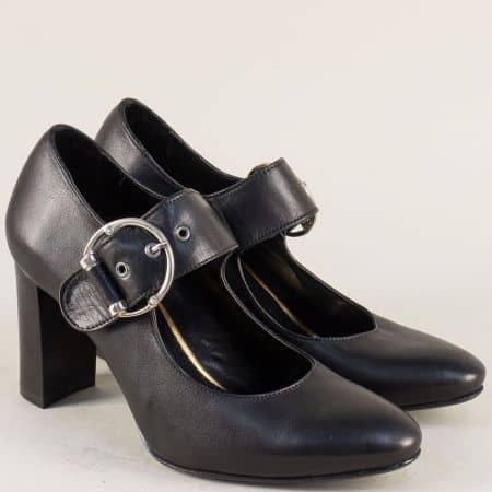 Дамски обувки от естествена черна кожа на висок ток 165ch