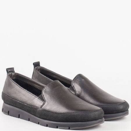 Ежедневни дамски обувки с два ластика от черна естествена кожа от португалският производител Aerosoles 170316ch