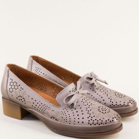 Дамски обувки с перфорация естествена кожа в бежов цвят 1709214tbj