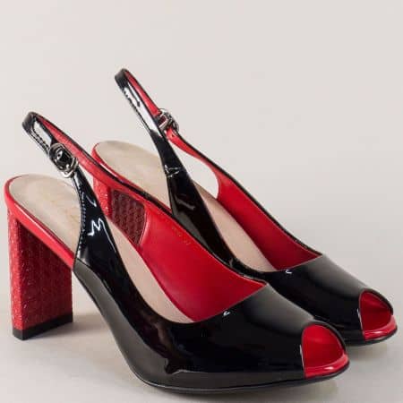 Лачени дамски обувки на висок ток в черен и червен цвят 1714chchv