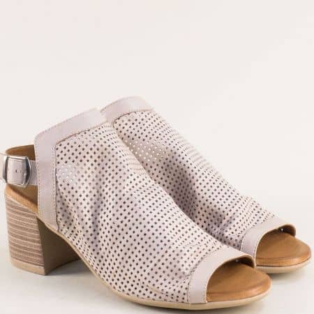 Дамски сандали с перфорация в бежово естествена кожа 1715bj