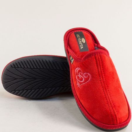 Дамски червени чехли от фин текстил 17161chv