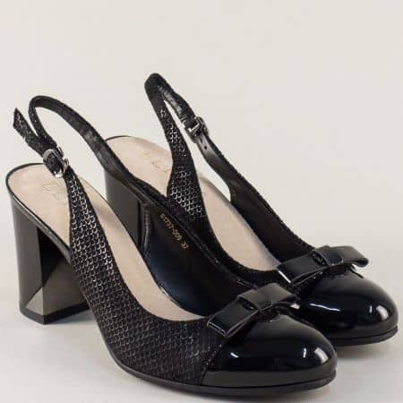Черни дамски обувки на висок ток с отворена пета и нежна панделка 173709ch