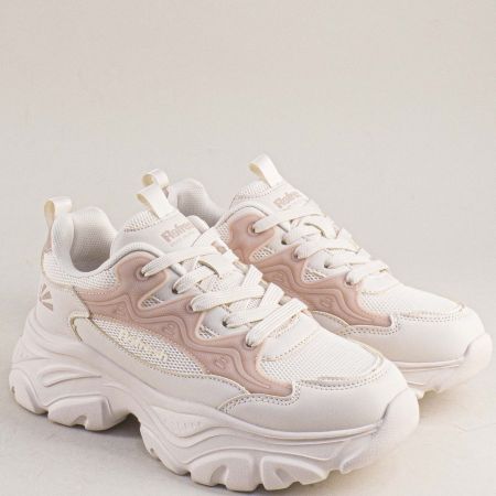 Тренд дамски сникърси в бежов цвят на модерна платформа 175048bj