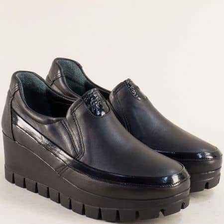 Черни дамски обувки на платформа естествена кожа 179444ch