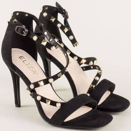 Черни дамски сандали на елегантен висок ток- ELIZA 1809vch