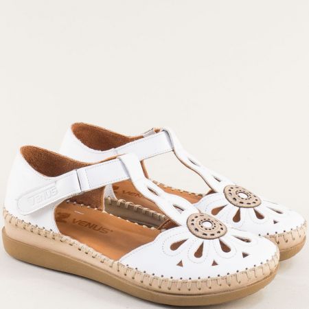 Бели дамски сандали на каучуково ходило естествена кожа 18793505b