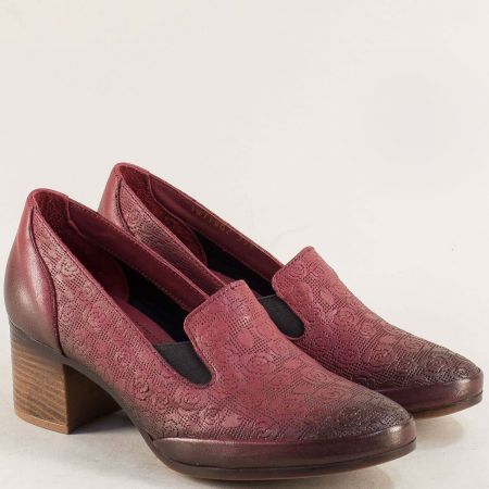 Дамски обувки на среден ток с два ластика в цвят бордо 1911902rbd