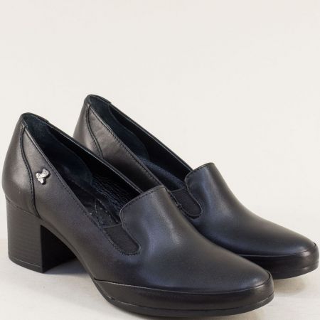 Дамски комфортни обувки на среден ток в черна кожа 1911902ch