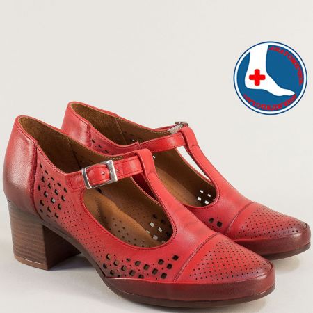 Дамски обувки естествена кожа в червено на среден ток 1911923chv