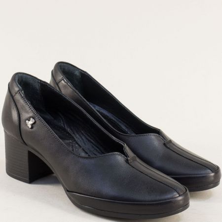 Анатомични дамски обувки на ток естествена кожа в черно 1911955ch