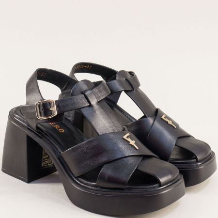 Кожени дамски сандали със затворени пръсти в черно 1923216ch