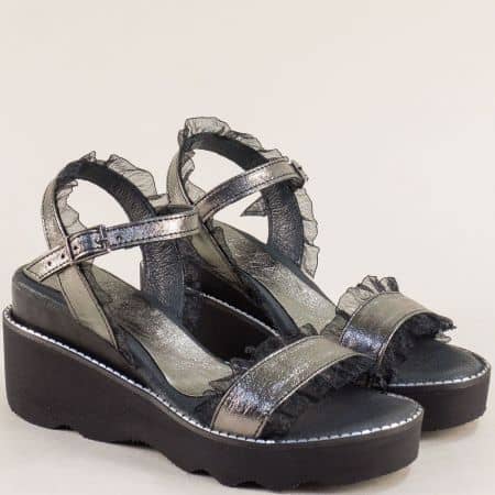 Бронзови дамски сандали естествена кожа на платформа 1930348brz