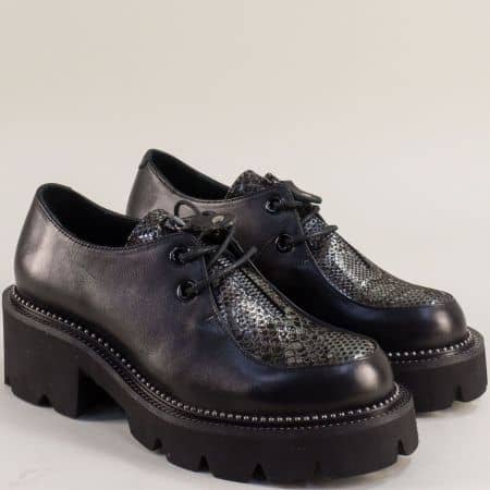 Черна кожа дамски обувки на платформа 1934004chps