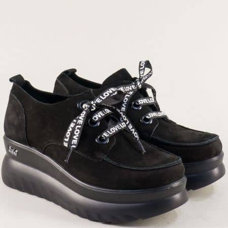 Черни дамски обувки на платформа от естествен набук 193852nch