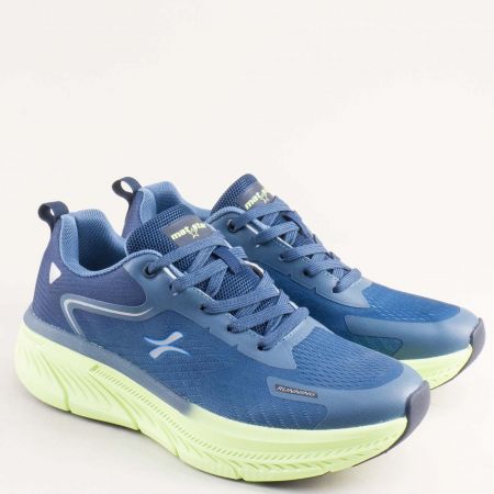 Сини текстилни мъжки маратонки на зелено ходило с връзки 194245s