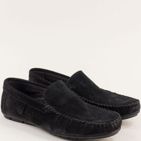 Ежедневни мъжки обувки в черно от естествен велур 200vch