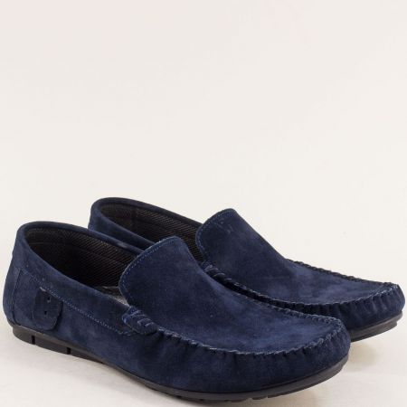 Сини комфортни мъжки обувки тип мокасини от естетсвен набук 200vs