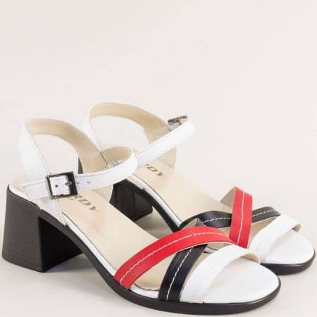 Бели дамски сандали естествена кожа с цветни каишки 201153bps