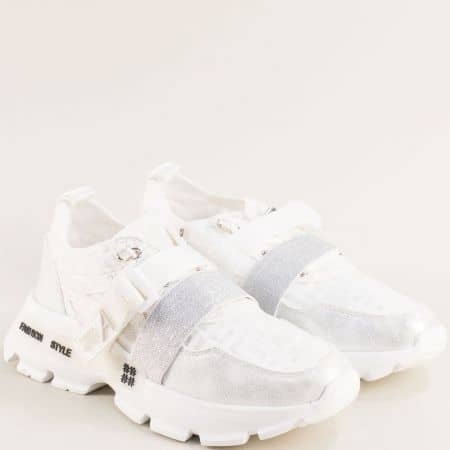 Текстилни дамски спортни обувки на платформа в бял цвят 205022bsr