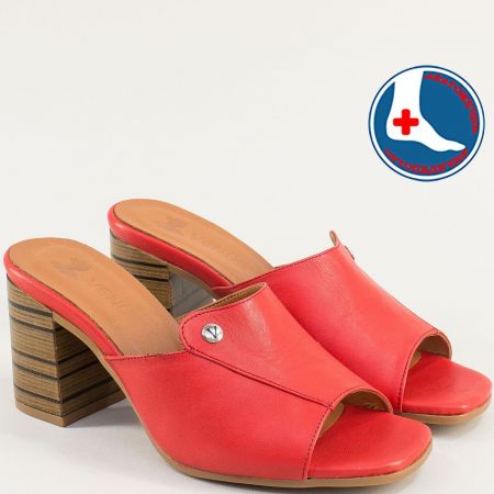 Комфортни дамски чехли в червено естествена кожа 2108505chv