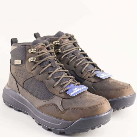 SKECHERS кафяви мъжки маратонки с Memory пяна на равно ходило 210932kk