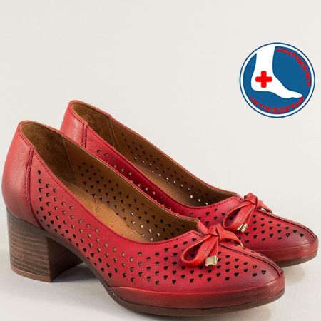 Червени дамски обувки от естествена кожа на среден ток 2113301chv