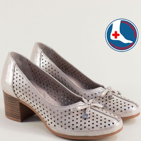 Перфорирани дамски обувки от естествена кожа в бежов цвят 2113301sbj