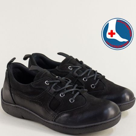 Черни дамски обувки с връзки от естествен набук 2152802nch