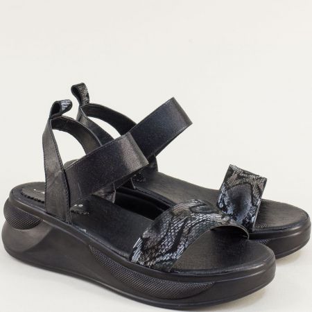 Черни дамски сандали естествена кожа на платформа 2161361414ch