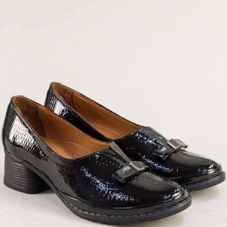 Черен естествен лак дамски обувки на ток 21642krlch