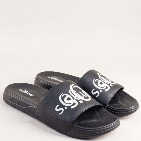 S.OLIVER мъжки джапанки с цяла лента в черен цвят с бял надпис 2177776ch