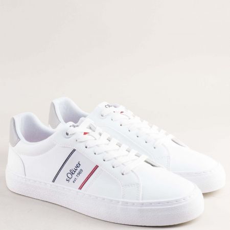 Тренд мъжки кецове на равно ходило в бял текстил с закачлива щампа 2177872b