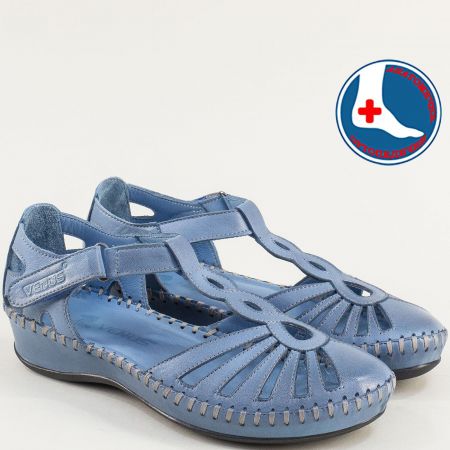 Затворени сини дамски сандали от естествена кожа 21793312s
