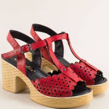 Ежедневни дамски сандали естествена кожа в червено 2201chv