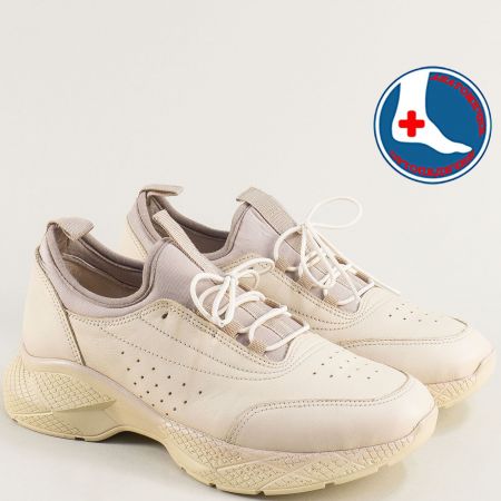 Спортни дамски обувки в бежов цвят  естествена кожа 2216603bj