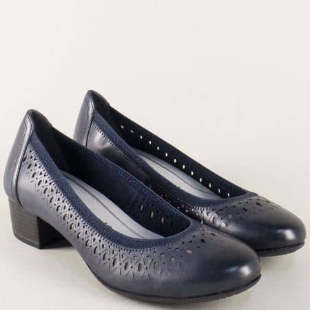 Сини дамски обувки Marco Tozzi от естествена кожа на среден ток 222309s