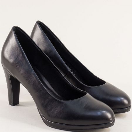 Стилни дамски обувки на висок ток естествена кожа в черен цвят 222412ch