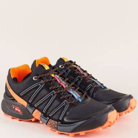 Мъжки маратонки в два цвята- черен и оранж и практични връзки 223017-45cho