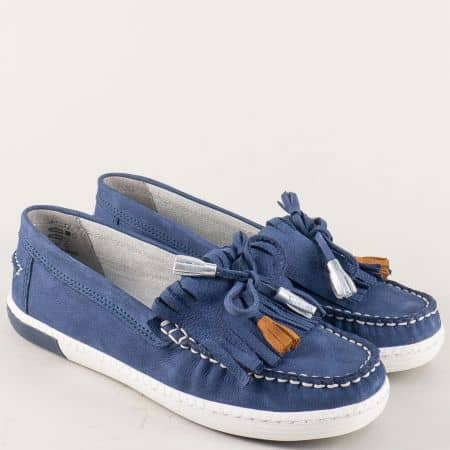 Дамски обувки, тип мокасини от естествена кожа в синьо 224610s