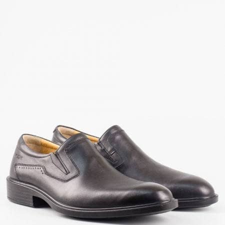 Мъжки елегантни обувки от 100% естествена кожа с ластици в черен цвят 22507ch