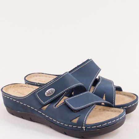 Сини комфортни дамски чехли от естествен набук Marco Tozzi 227512ns