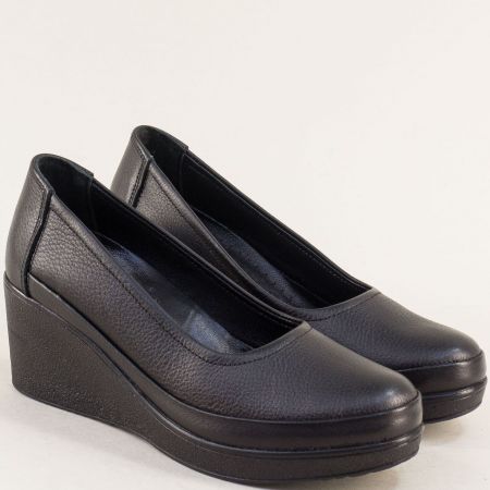 Комфортни дамски обувки от естествена кожа в черно 2300ch